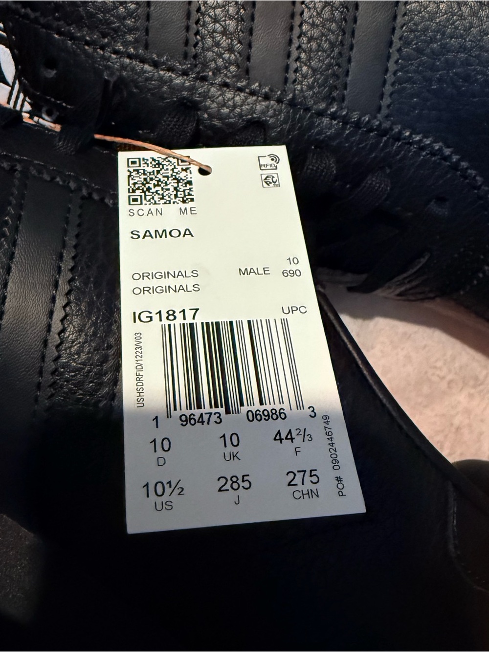 adidas Samoa Men's Black Leather Sneakers - Picture 8 of 9